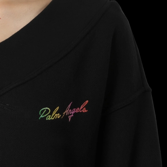 🅴 $630 Palm Angels Miami Logo Off the Shoulder Sweater Sweatshirt - Picture 5 of 12